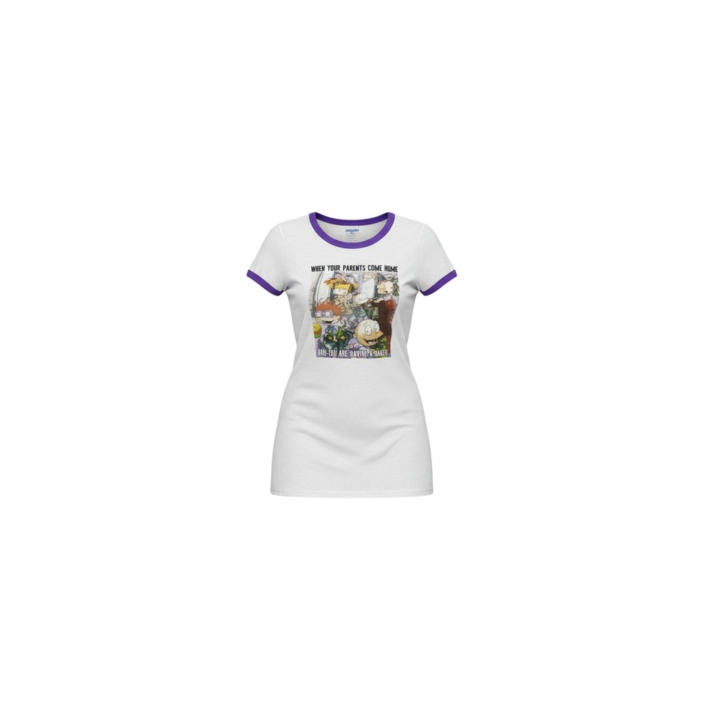 Nickelodeon Rugrats Ringer Tee Womens Medium White Purple Graphic Rager Shirt